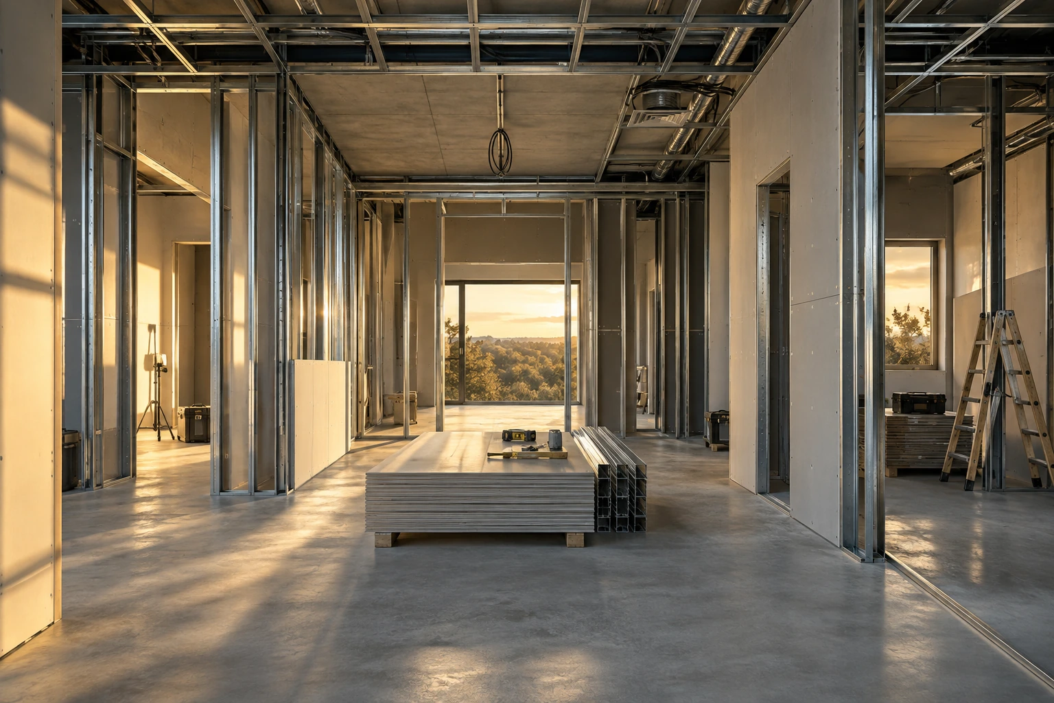 Handwerkliches Projekt mit Werkzeugen, Material und hochwertigem Innenausbau